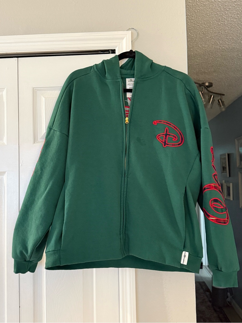Disney Green Zip-Up hooded Jacket with Red Logo Accents